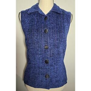 Lynn Yarrington Vest Womens S Blue/Purple Chenille Button Front Hand Woven Lined